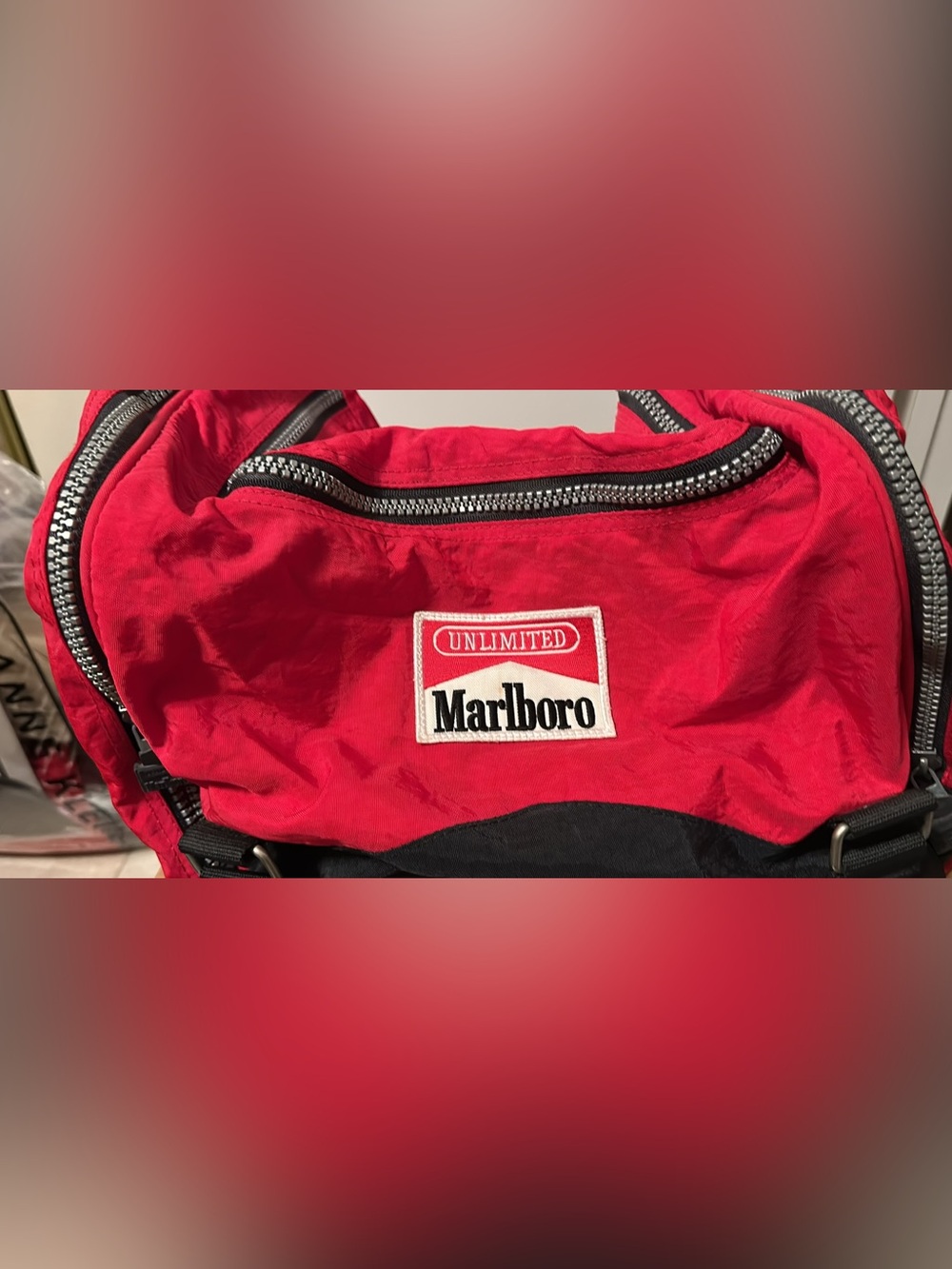 Vintage 1990s Marlboro Unlimited Red & Black Nylon Duffle Bag